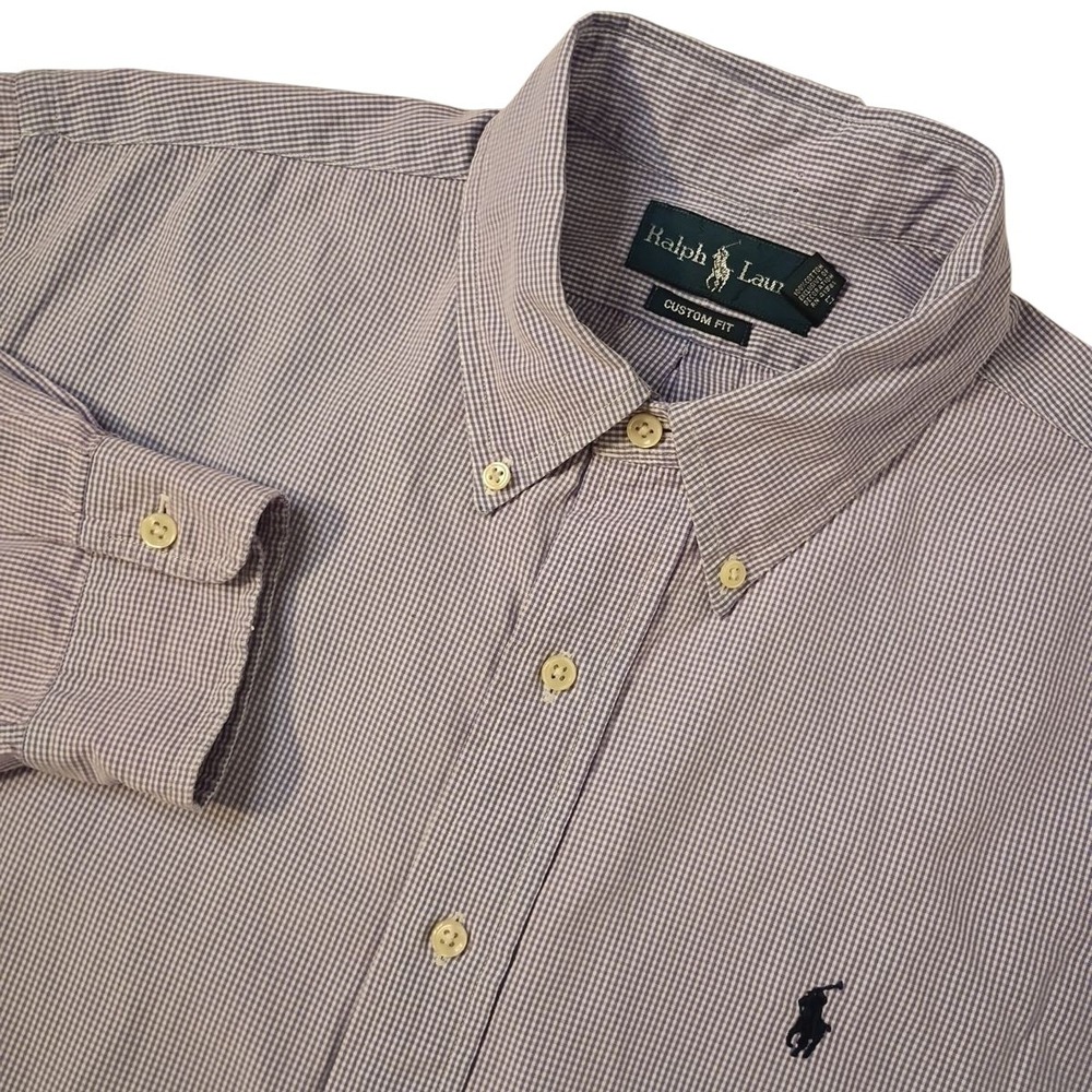 Ralph Lauren Button Down Shirt Mens XL Purple Gingham Custom Fit Preppy Pony